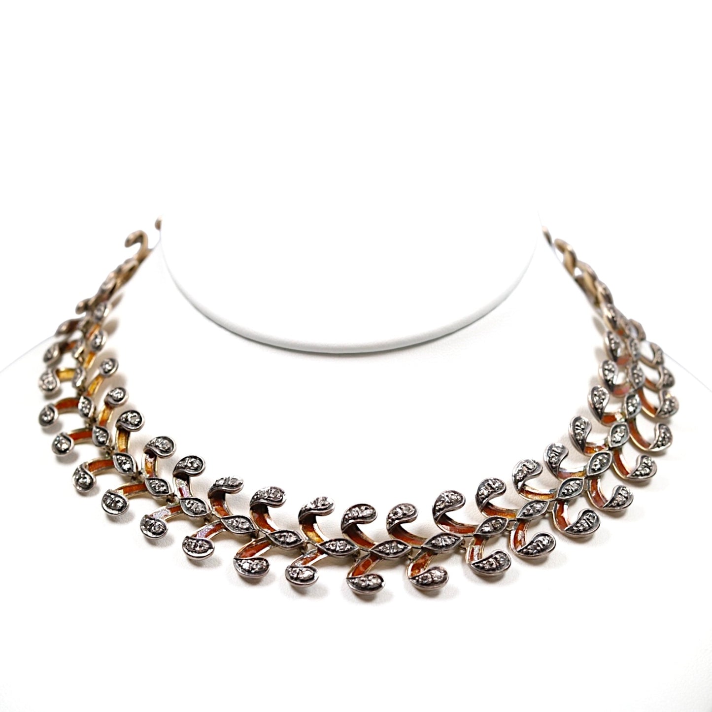Antique French 18k Diamond Enamel Fancy Link Collar Necklace
