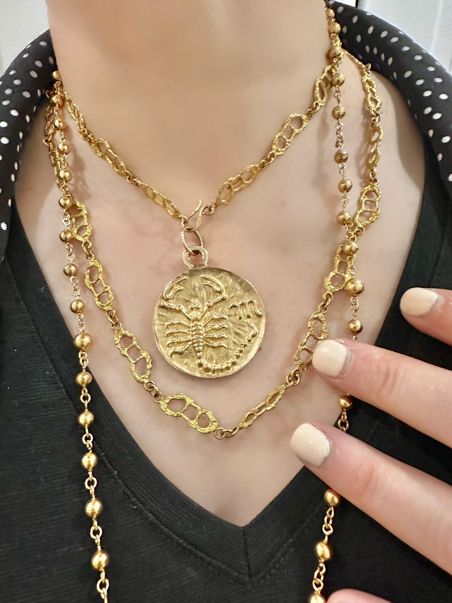Very Long Vintage 18k Textured Yellow Gold Chain