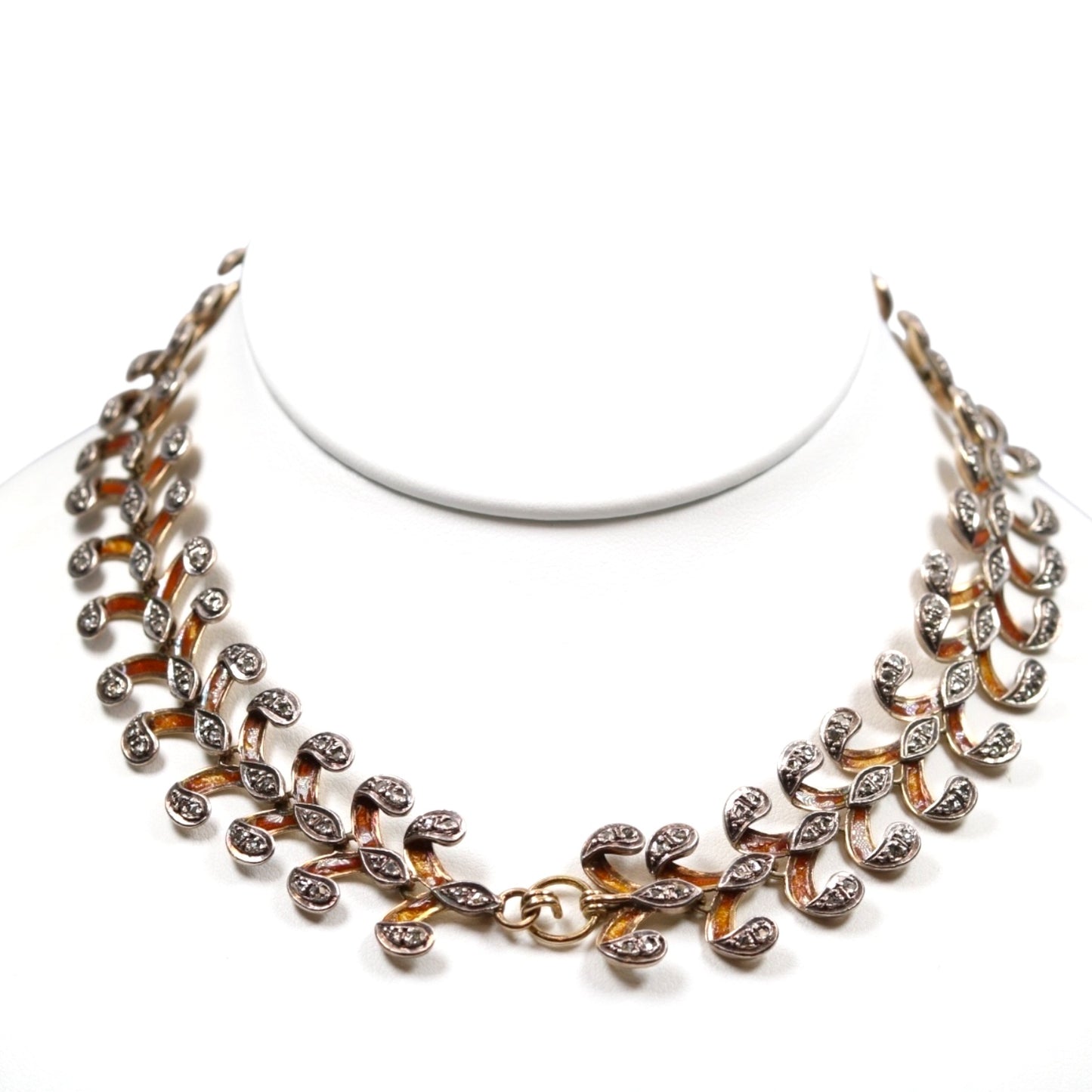Antique French 18k Diamond Enamel Fancy Link Collar Necklace