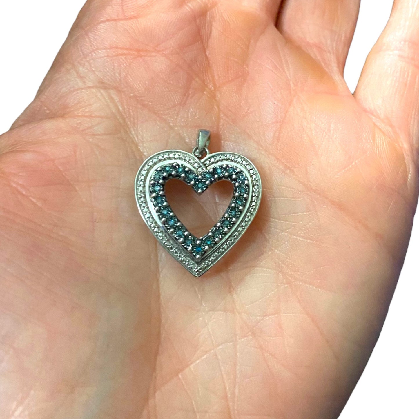 Adorable Heart-Shaped Pendant | Sterling (925) Silver, White and Blue Diamonds
