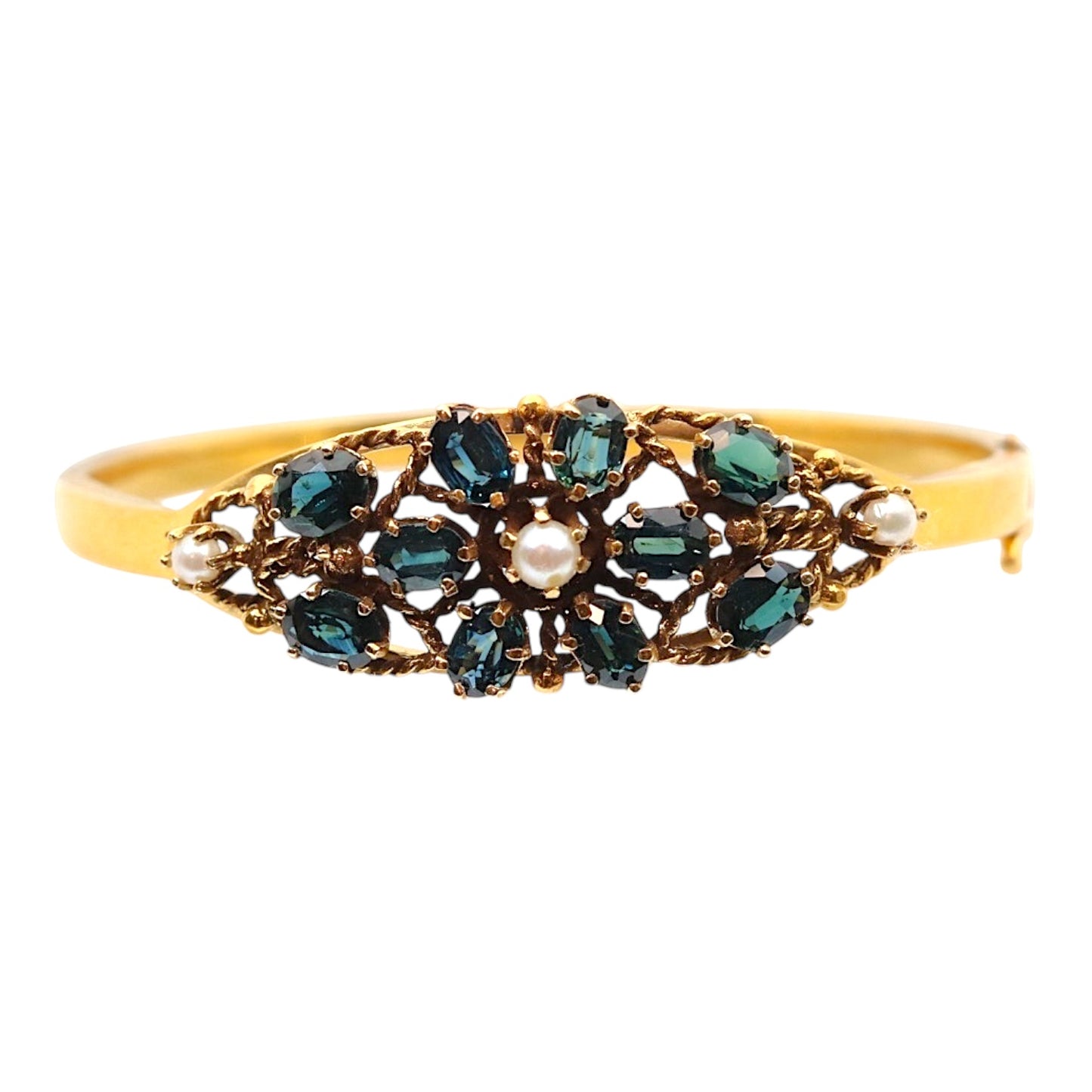 Vintage 14k Sapphire Pearl Bangle