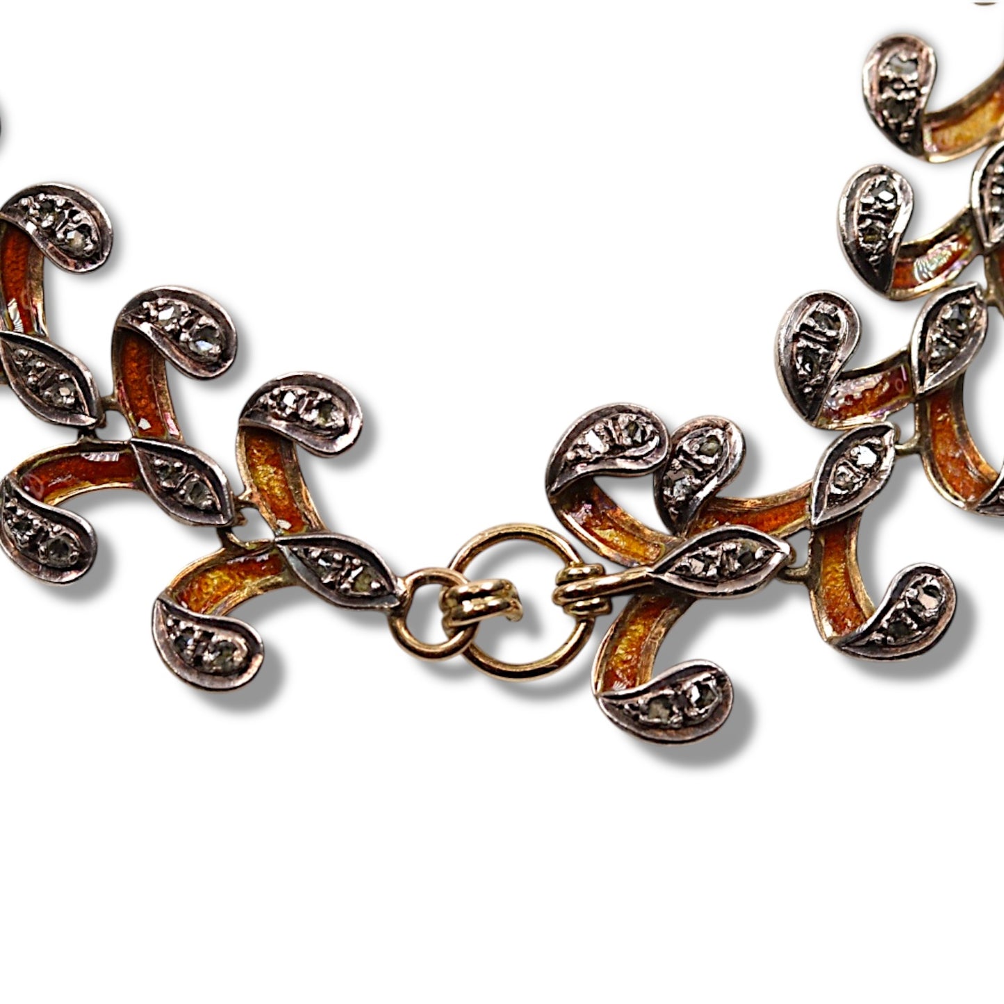 Antique French 18k Diamond Enamel Fancy Link Collar Necklace