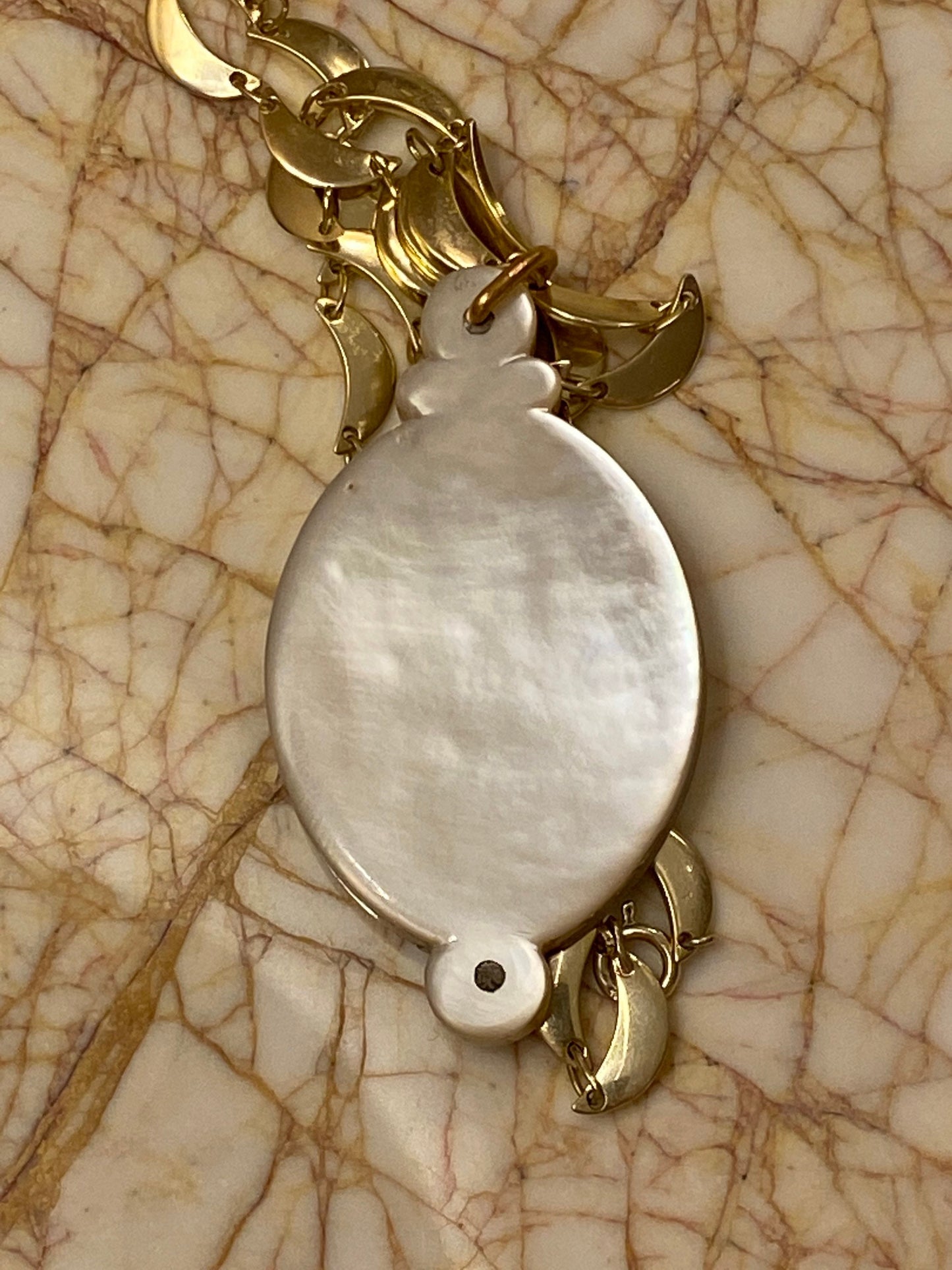 Antique French Slide Locket with 14k Bail | LARGE Mother of Pearl Locket with an Antique Mirror Inside