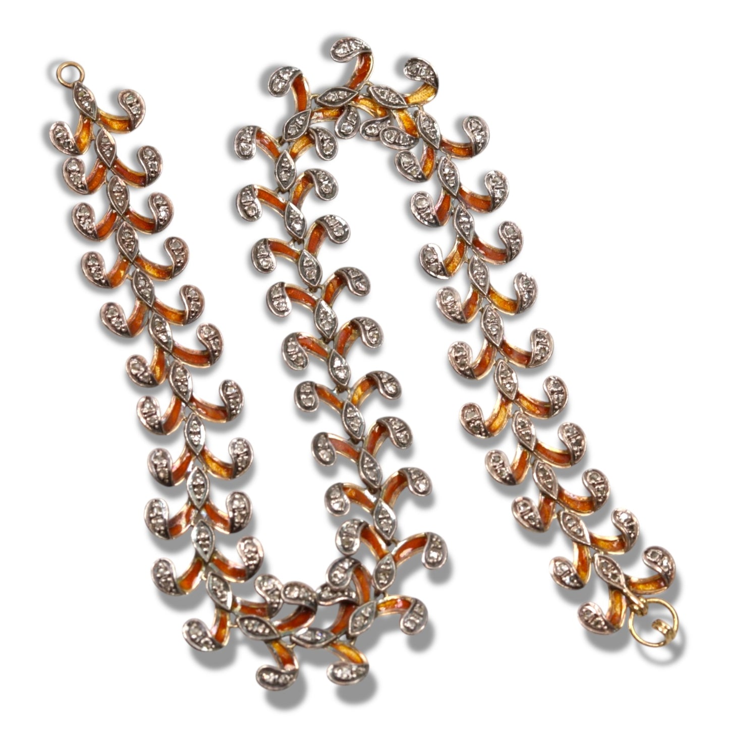 Antique French 18k Diamond Enamel Fancy Link Collar Necklace