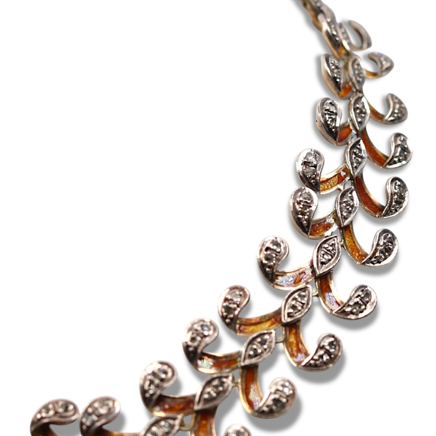 Antique French 18k Diamond Enamel Fancy Link Collar Necklace