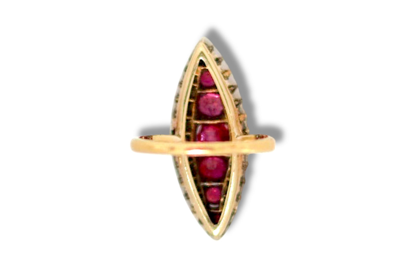 Antique French 18k Ruby and Diamond Navette Ring