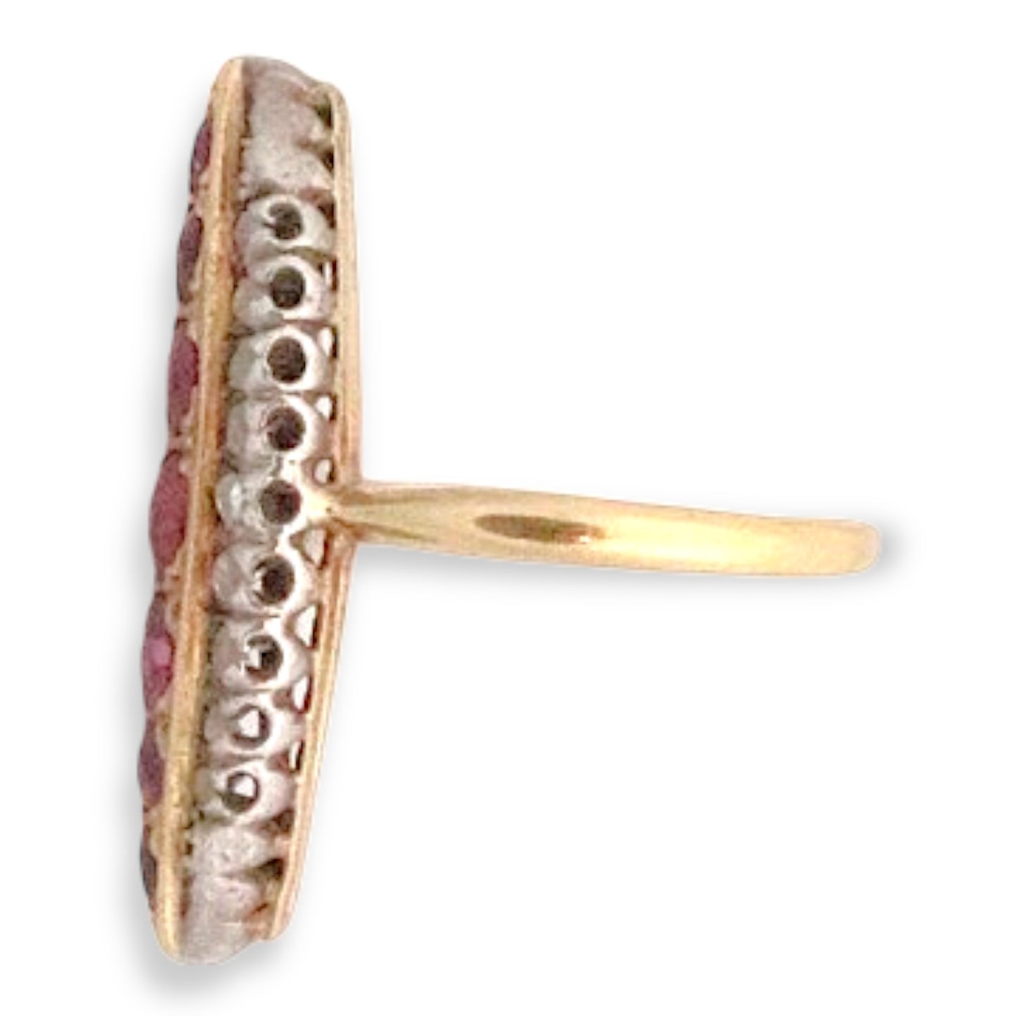 Antique French 18k Ruby and Diamond Navette Ring