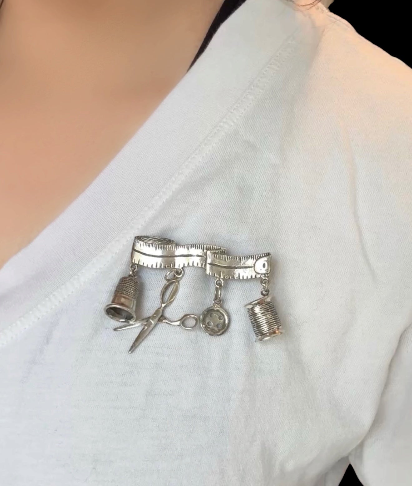 Vintage Sterling Silver Sewing Brooch