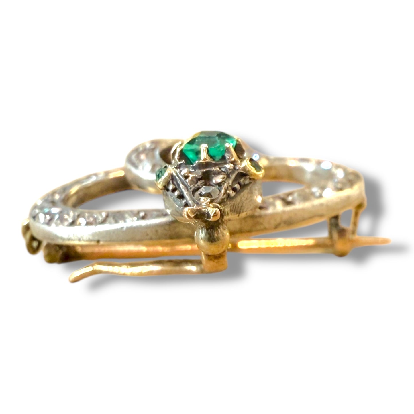 Antique 18k Diamond and Emerald Snake Brooch