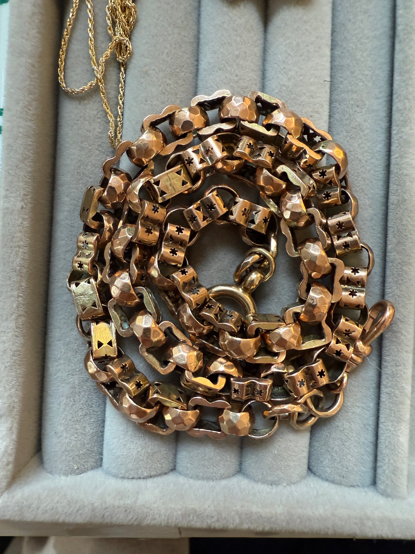 Chunky Antique 9k Rose Gold Star Link Watch Chain