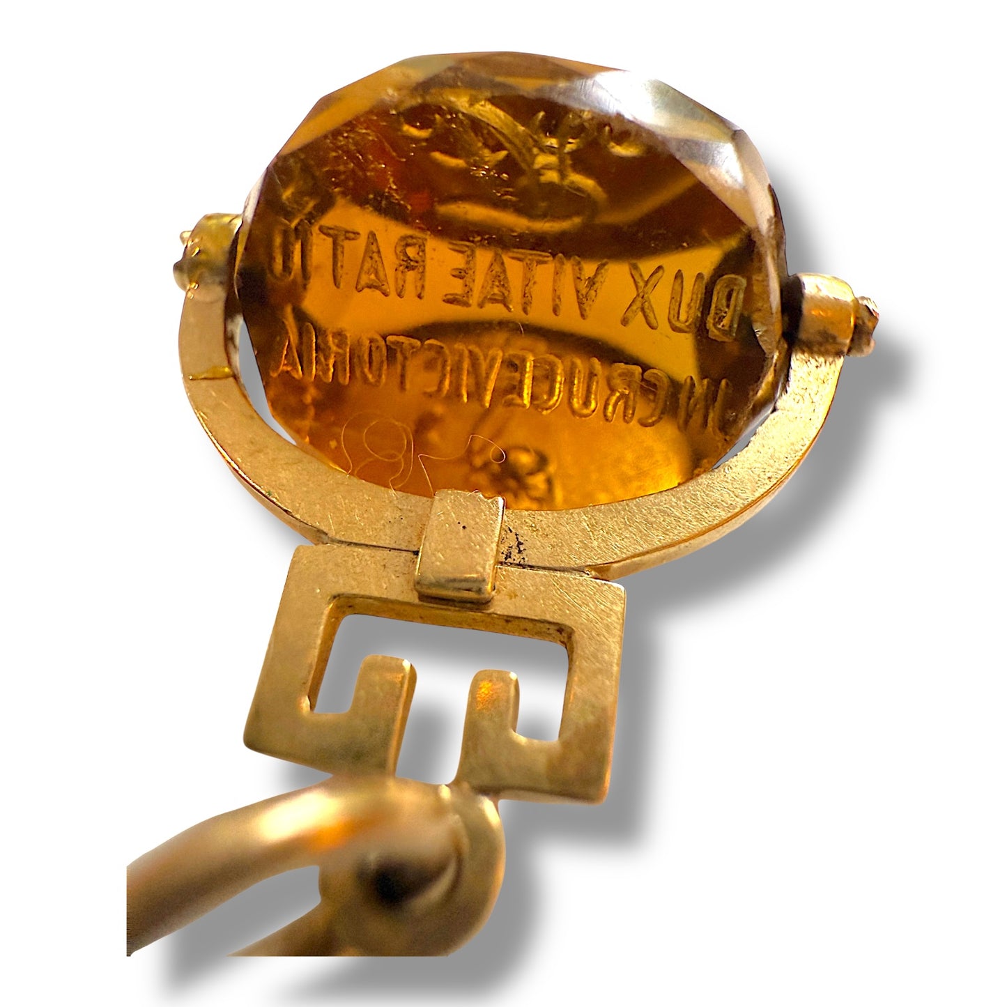 Antique 14k Citrine Intaglio Spinner Fob