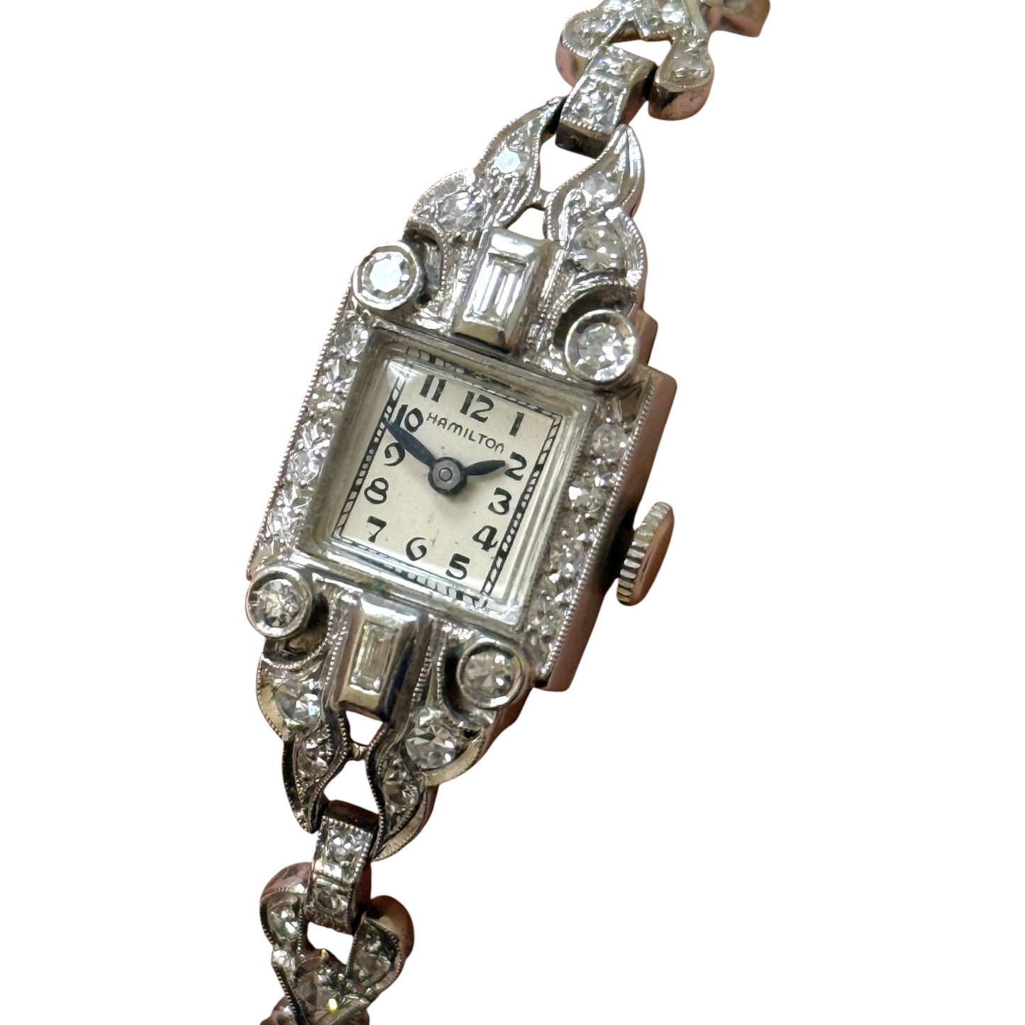 Vintage Hamilton 14K White Gold Diamond Art Deco Ladies' Cocktail Watch - Running