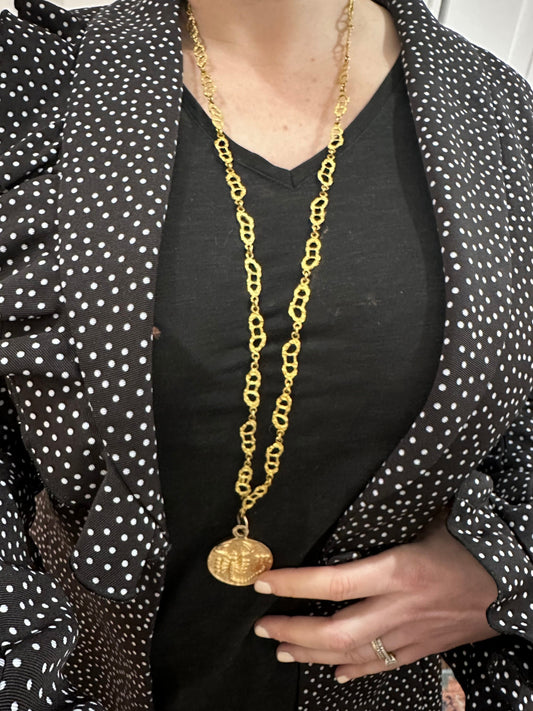 Very Long Vintage 18k Textured Yellow Gold Chain