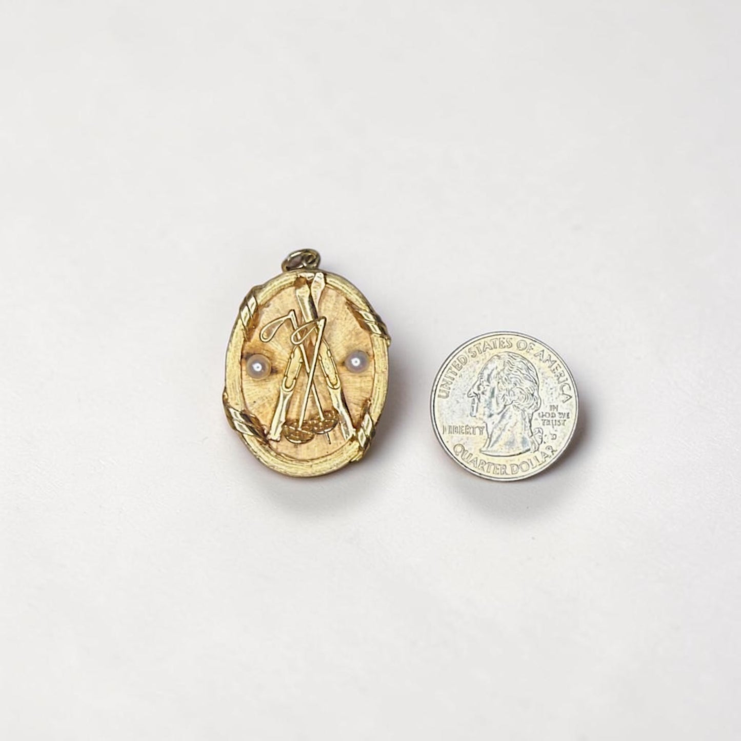 XL Vintage 14k Pearl Skiing Charm