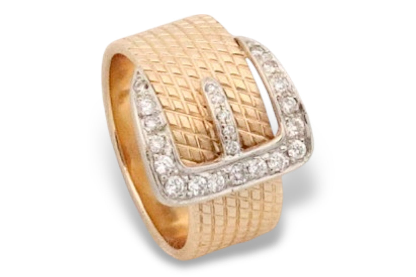 Vintage 14k Yellow Gold and Diamond Buckle Ring