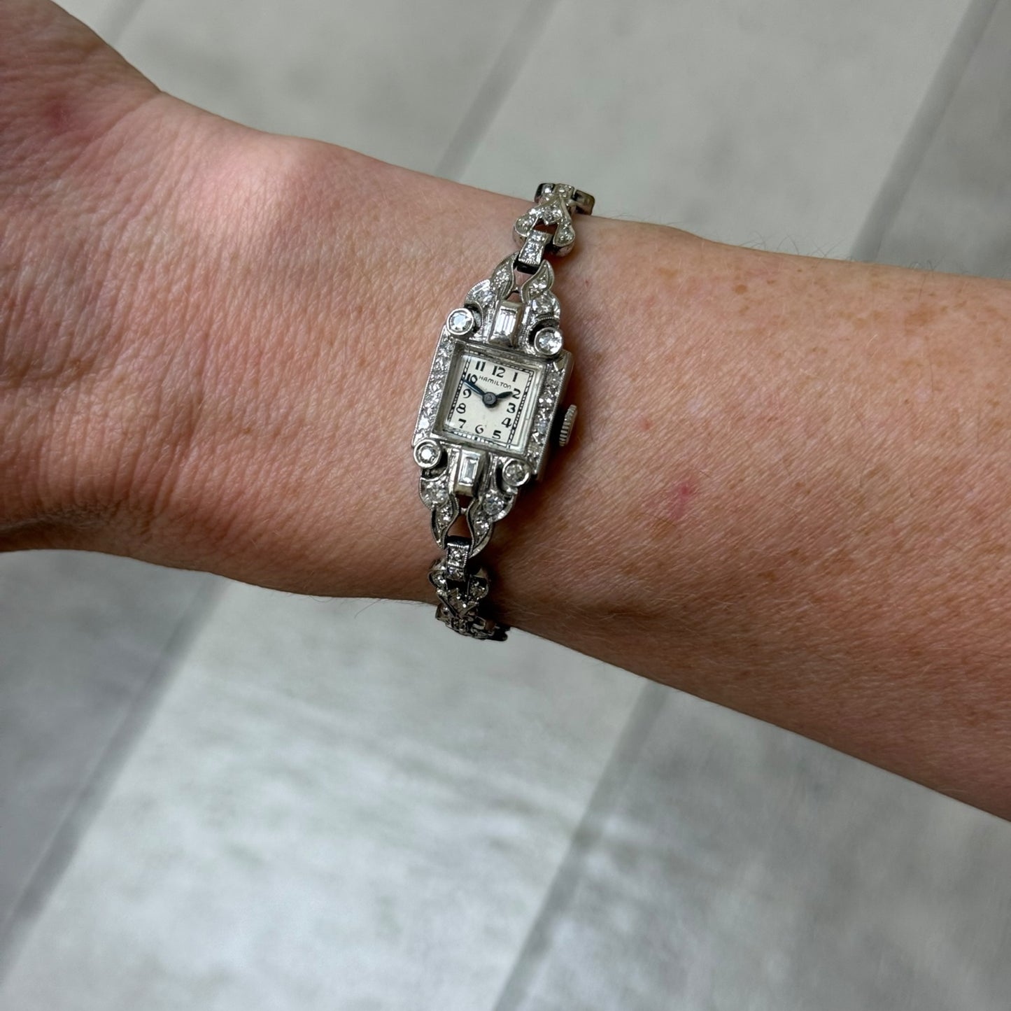 Vintage Hamilton 14K White Gold Diamond Art Deco Ladies' Cocktail Watch - Running