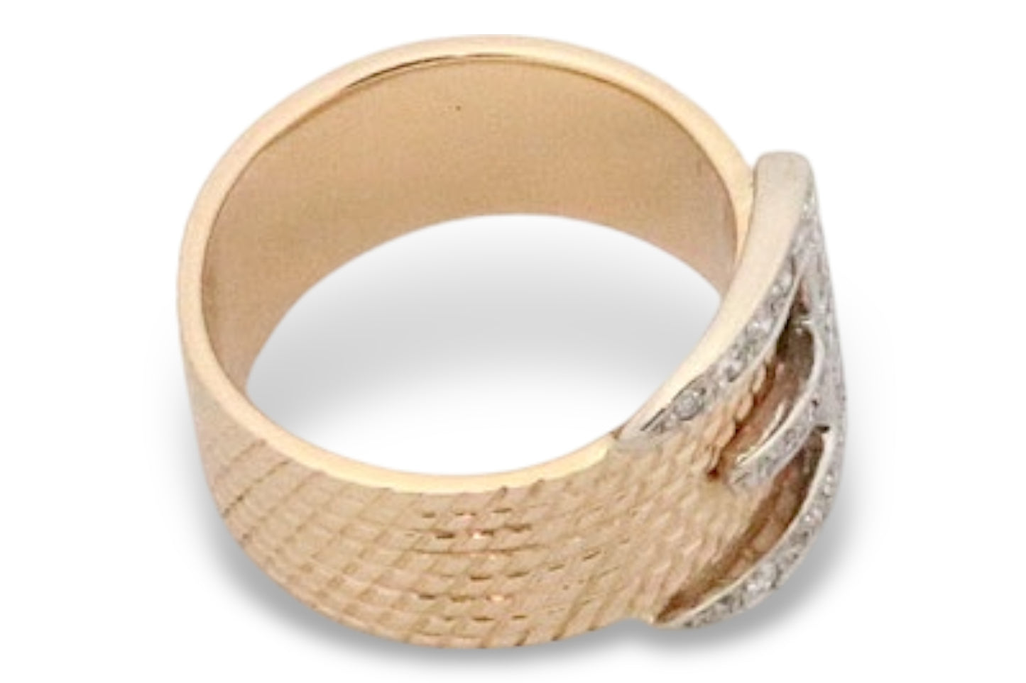 Vintage 14k Yellow Gold and Diamond Buckle Ring