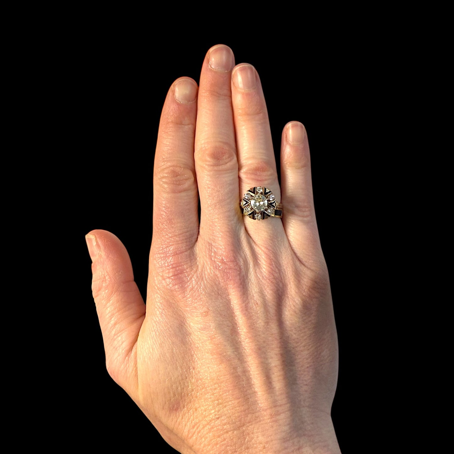 Antique 10k and Black Enamel REGARD Ring