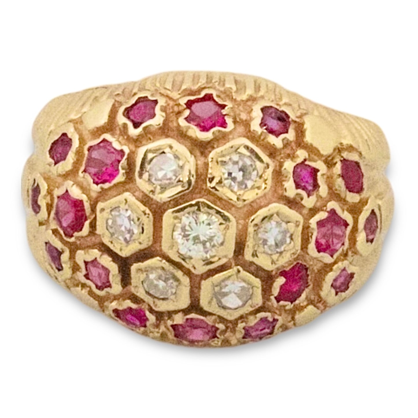 Vintage 14k Ruby Diamond Honeycomb Ring
