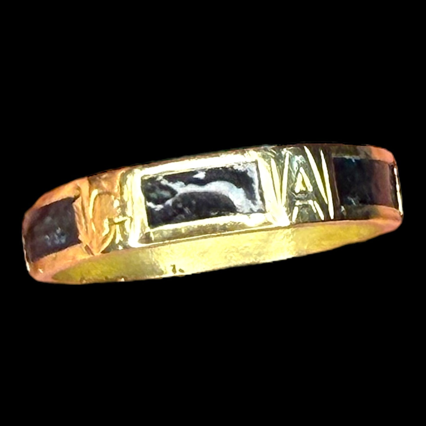 Antique 10k and Black Enamel REGARD Ring