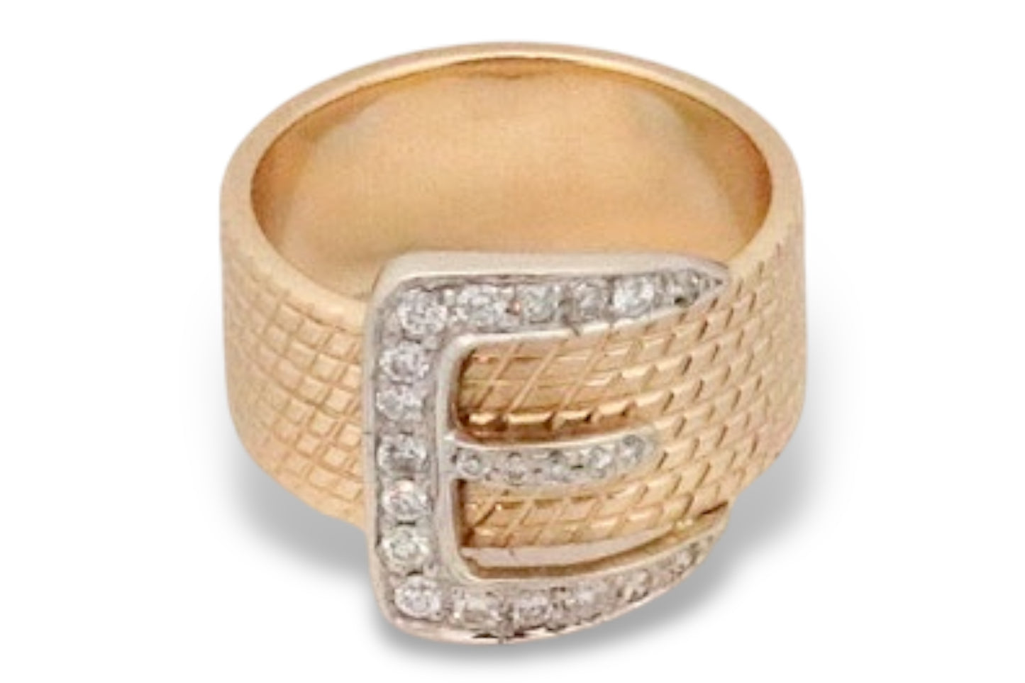 Vintage 14k Yellow Gold and Diamond Buckle Ring