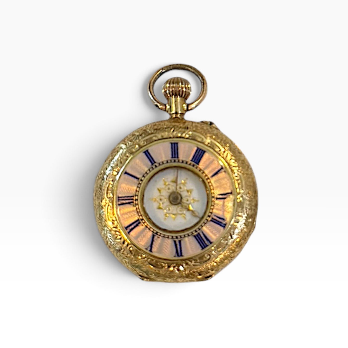 Antique Victorian 18K Gold Ladies Fob Watch | Working Enamel Dial Pocket Watch | Blue Roman Numerals | Belle Époque Pendant Watch