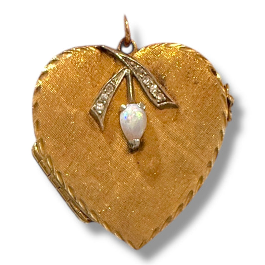 Vintage 14k Opal and Diamond Heart Locket