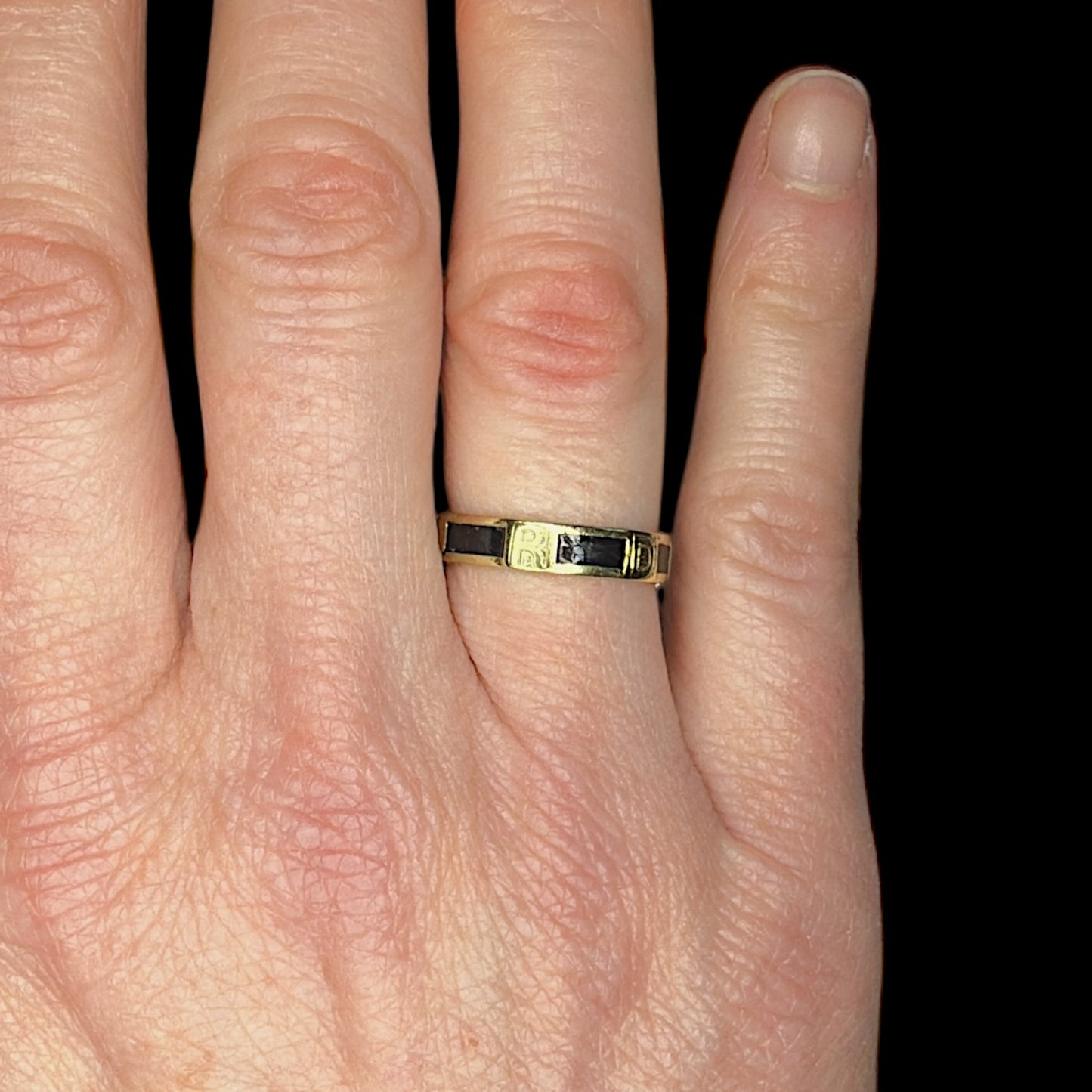 Antique 10k and Black Enamel REGARD Ring