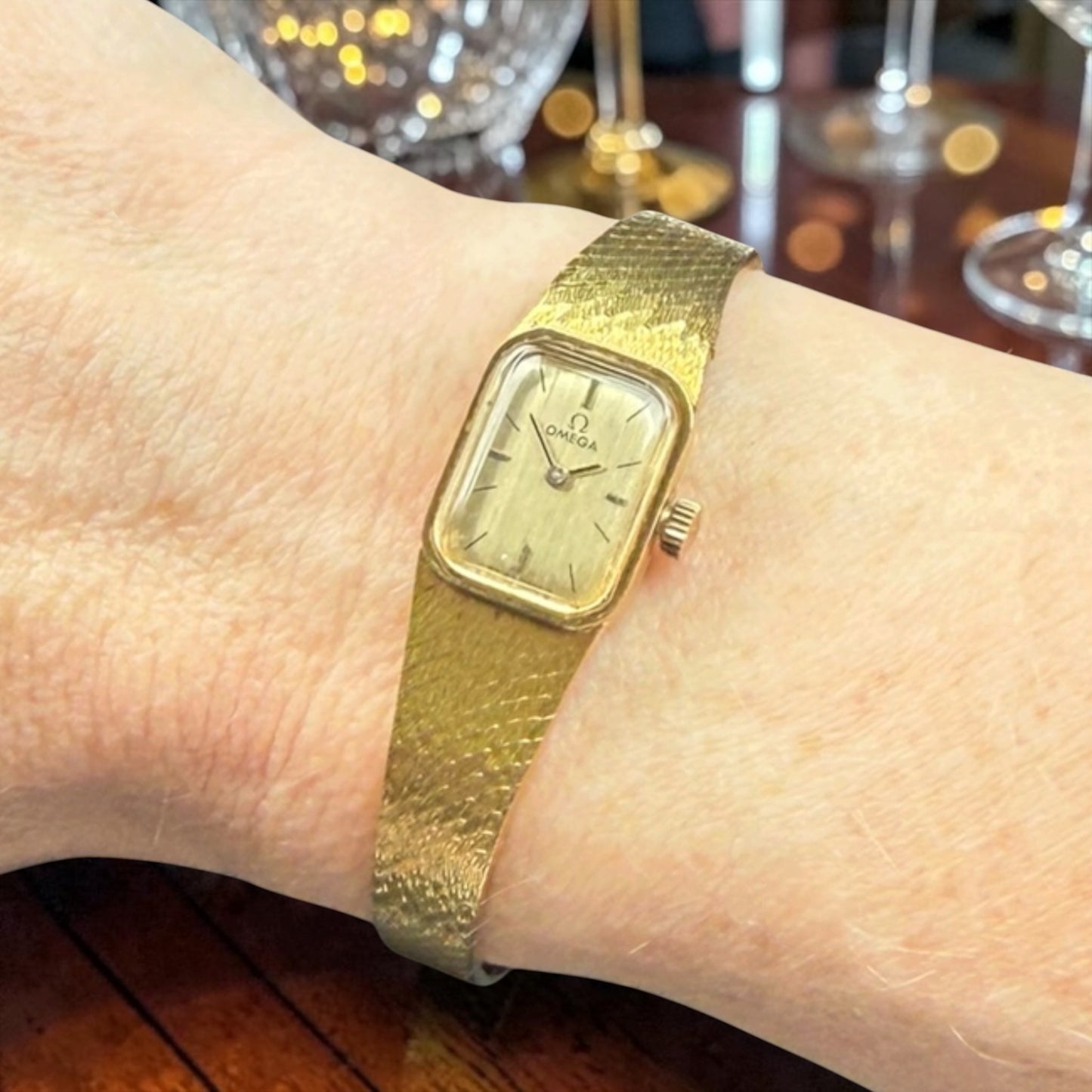 Vintage Omega 18K Yellow Gold Ladies Cocktail Watch | Manual Wind | Integrated Mesh Bracelet | Circa 1960s-70s