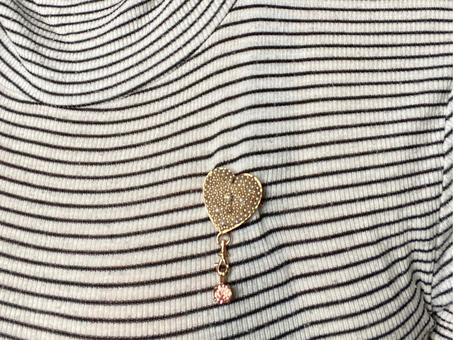 14k Yellow Gold Antique Pearl and Diamond Heart Brooch and Charm Holder