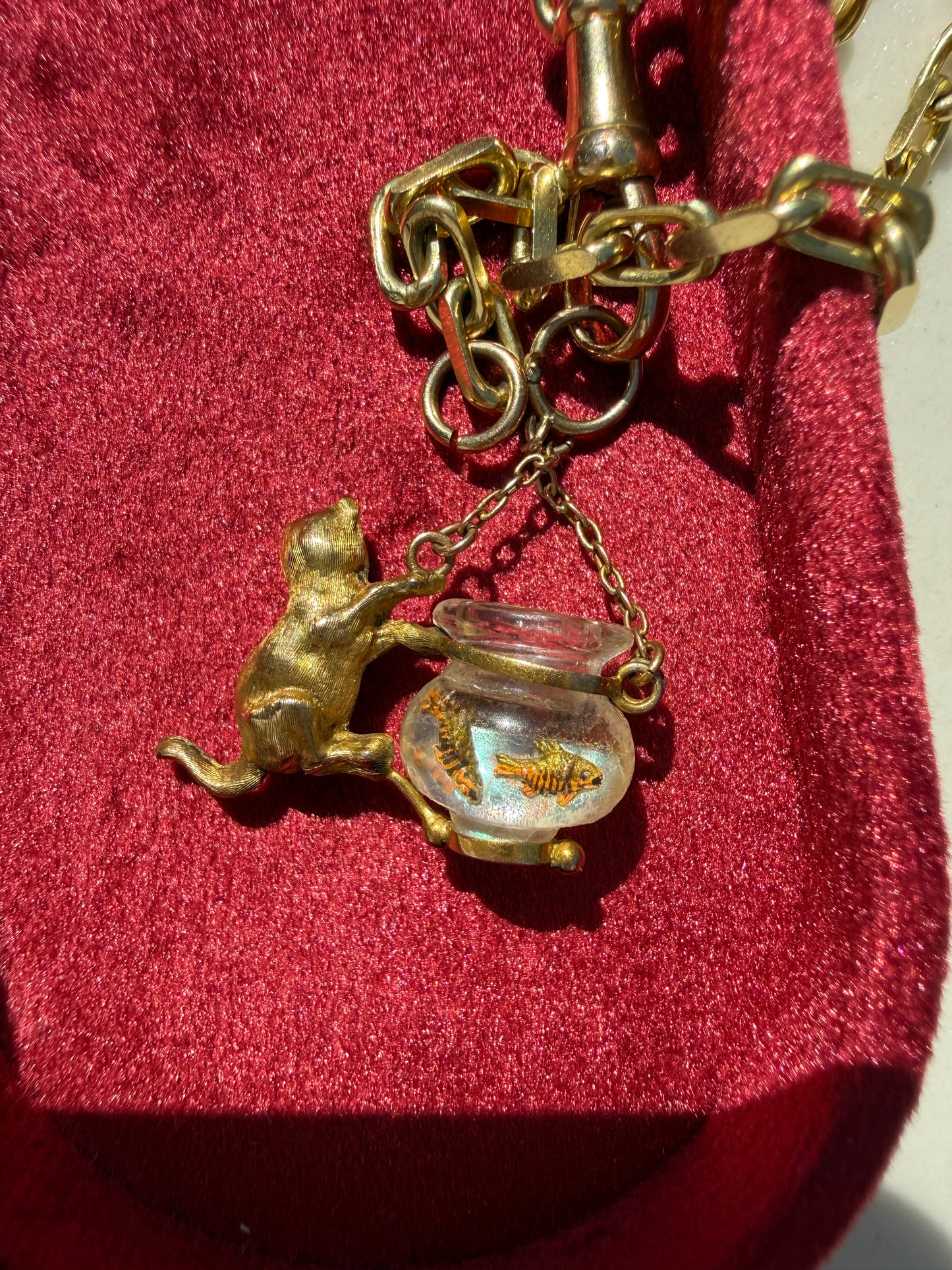 Antique 9k Cat with Essex Crystal Fishbowl Charm