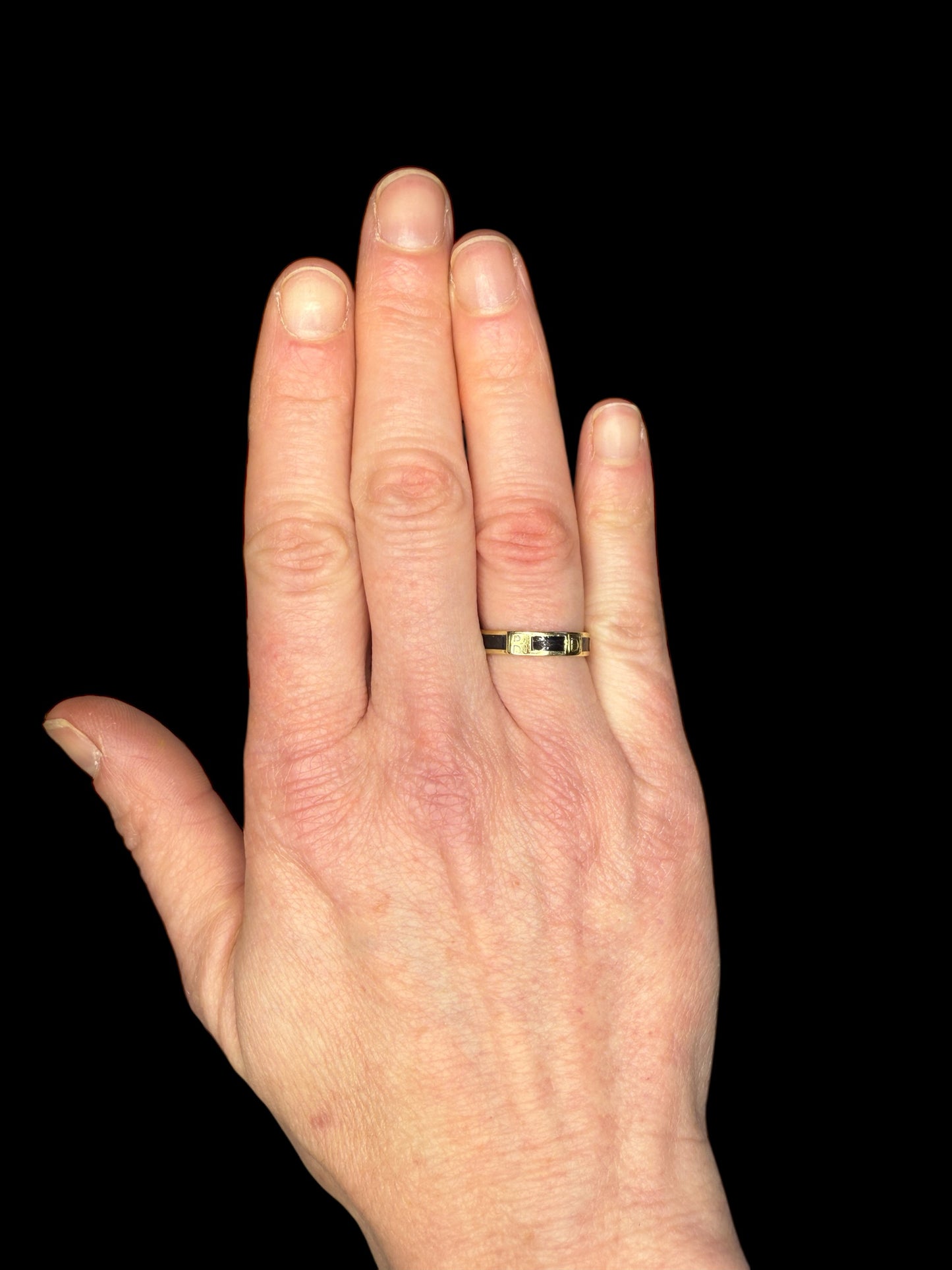 Antique 10k and Black Enamel REGARD Ring