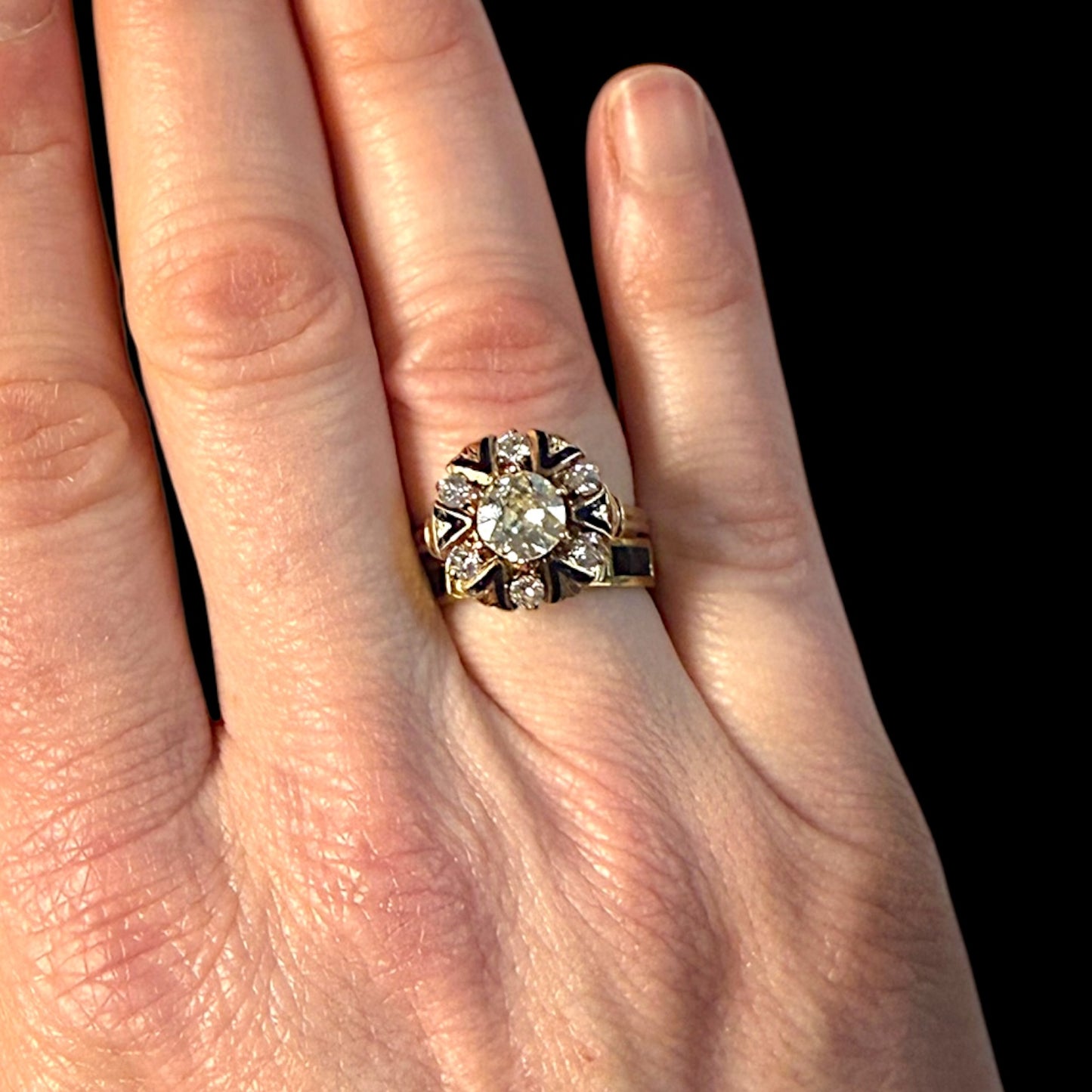 Antique 10k and Black Enamel REGARD Ring