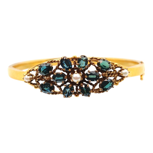 Vintage 14k Sapphire Pearl Bangle