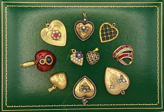 Assorted Solid Gold Antique and Vintage Heart Pendants