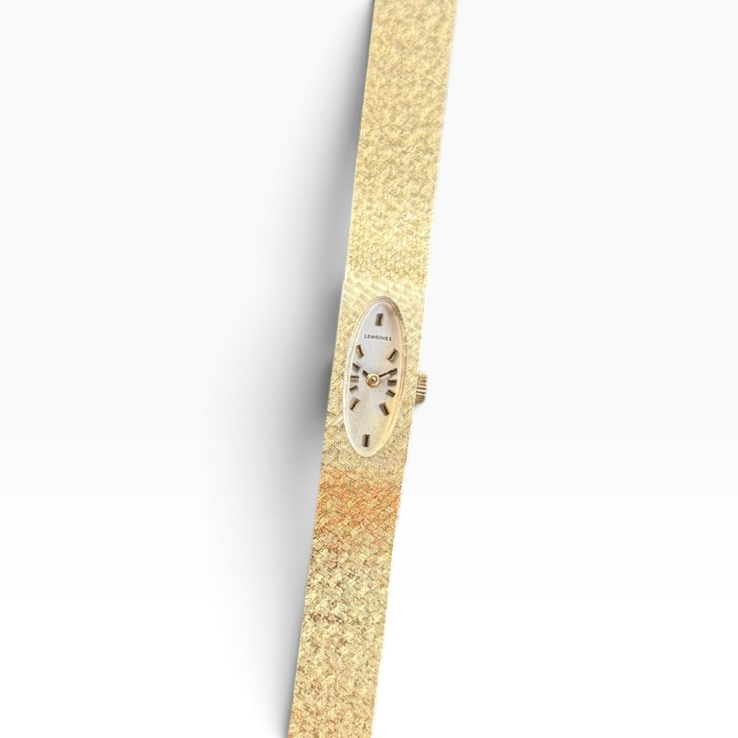 Vintage Longines 14K Solid Gold Ladies Watch – Textured Mesh Bracelet – Manual Wind – Fully Running