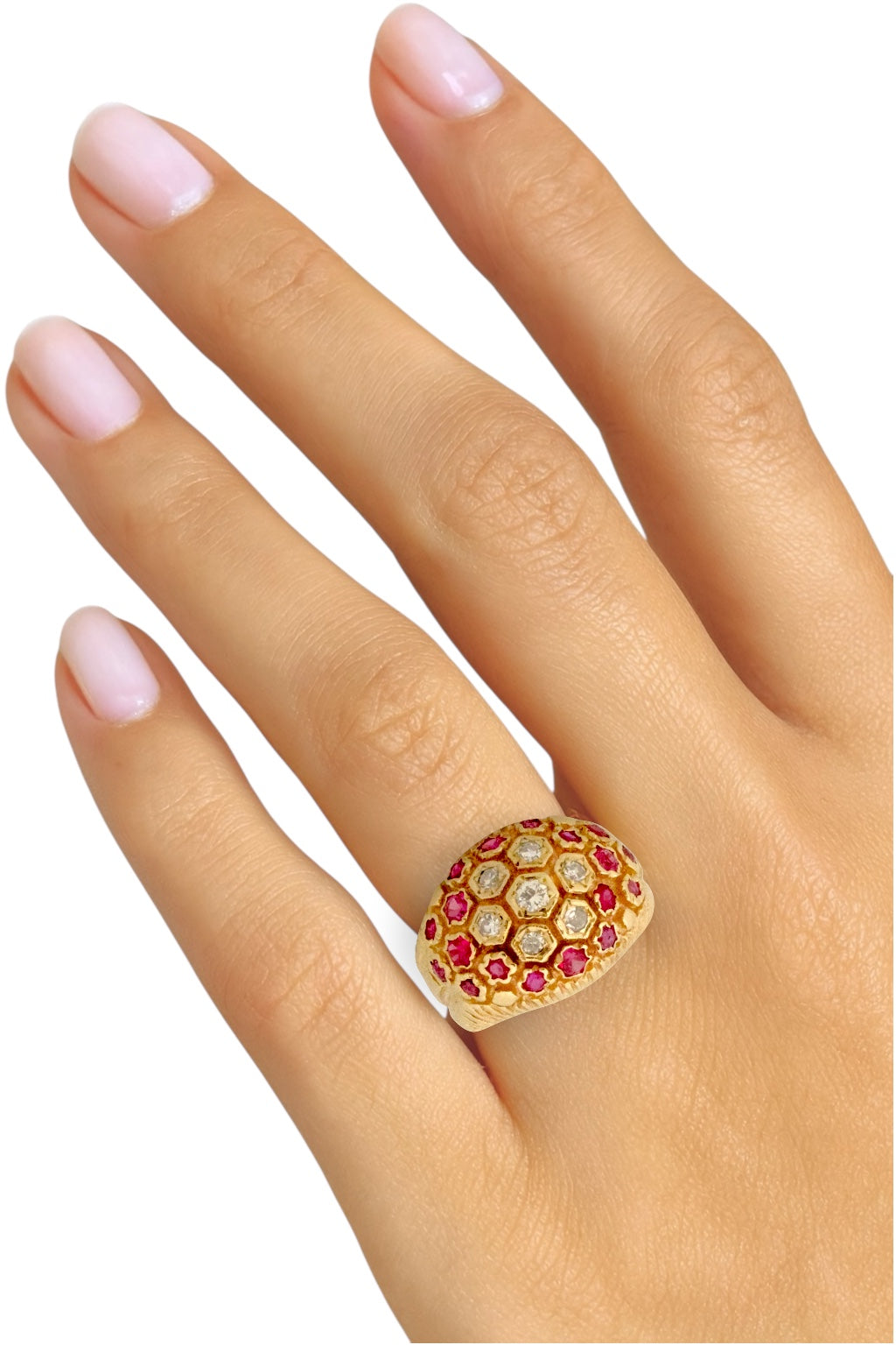Vintage 14k Ruby Diamond Honeycomb Ring