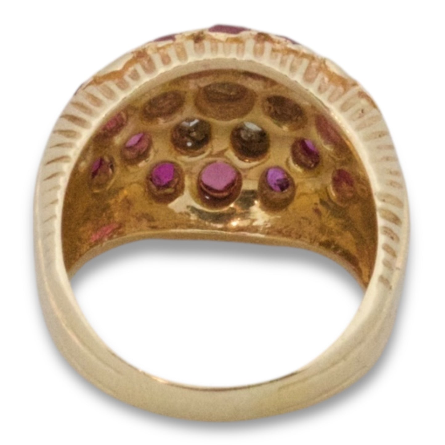 Vintage 14k Ruby Diamond Honeycomb Ring