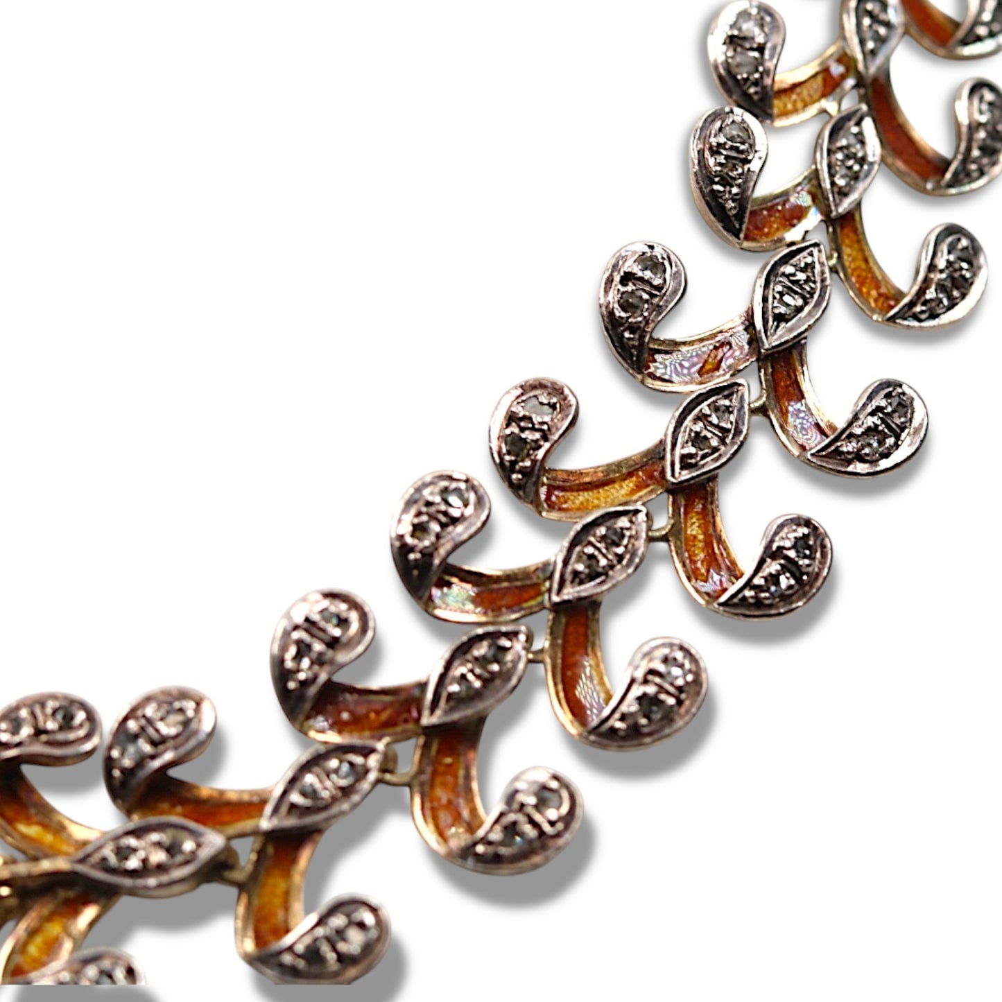 Antique French 18k Diamond Enamel Fancy Link Collar Necklace