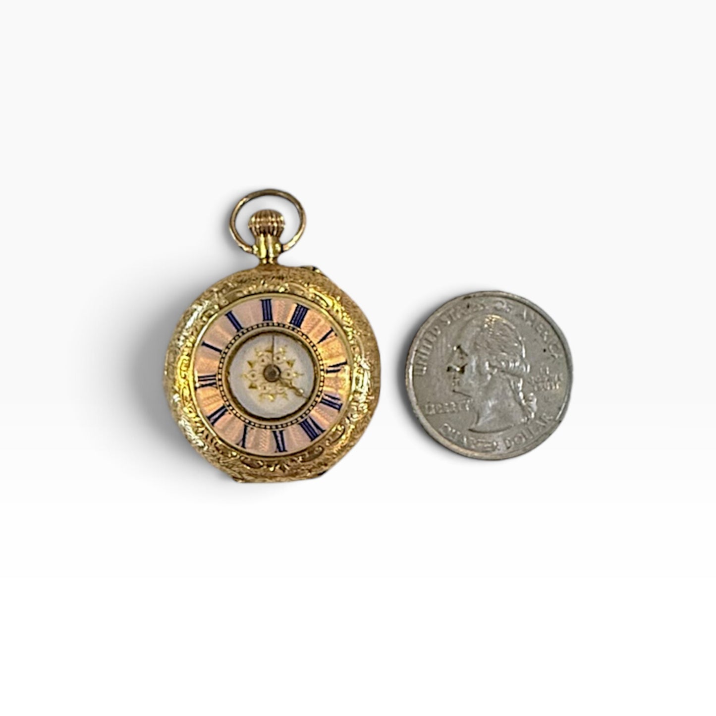 Antique Victorian 18K Gold Ladies Fob Watch | Working Enamel Dial Pocket Watch | Blue Roman Numerals | Belle Époque Pendant Watch