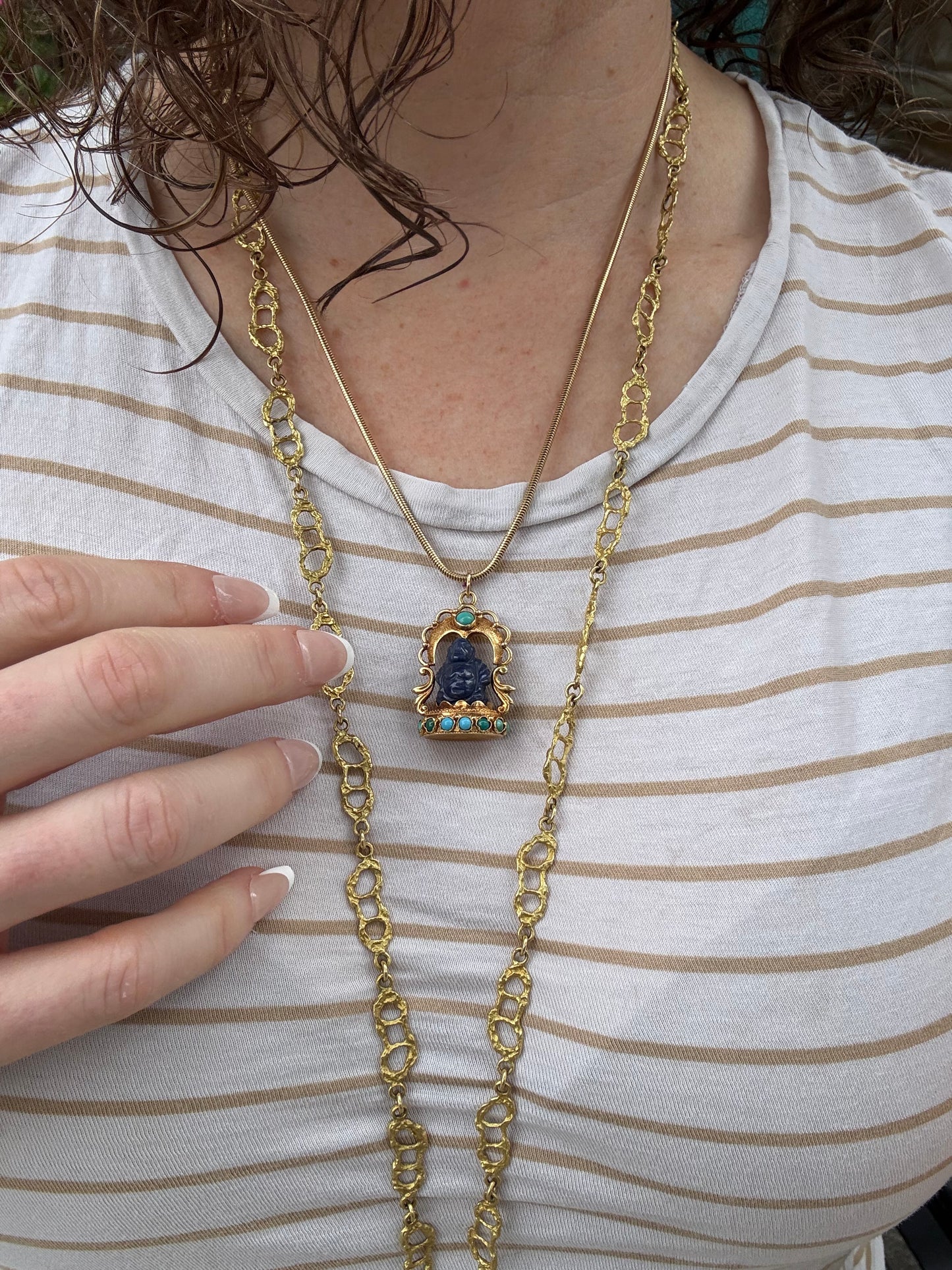 Vintage 18k Etruscan Lapis Lazuli & Turquoise Buddha Charm