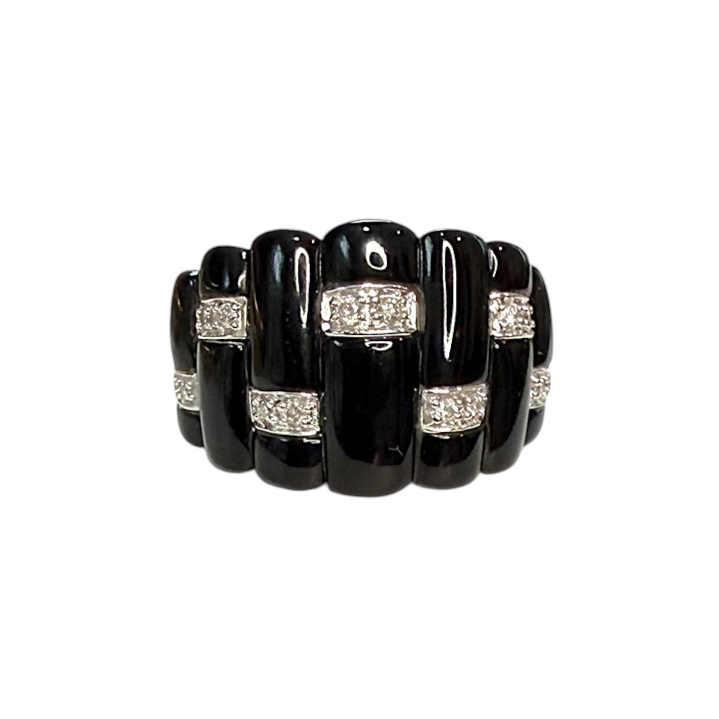 Vintage 14k White Gold Onyx and Diamond Band Ring #febrings