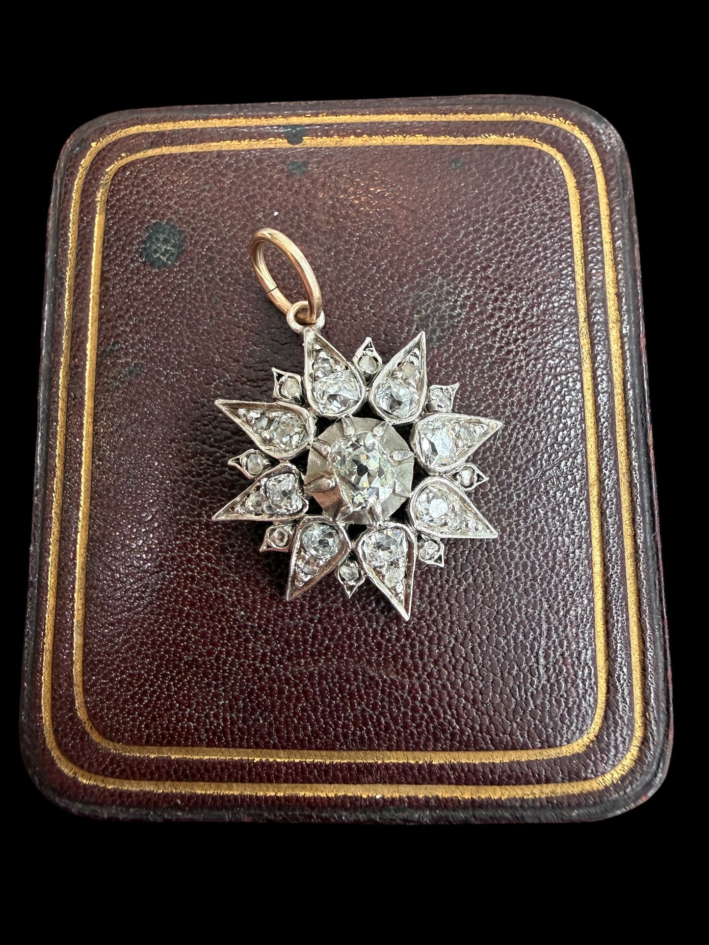 Old Mine Cut Diamond Victorian Starburst Pendant Silver Over Gold