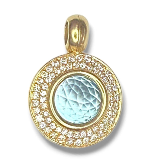Estate 18k Diamond Blue Topaz Sphere Locket