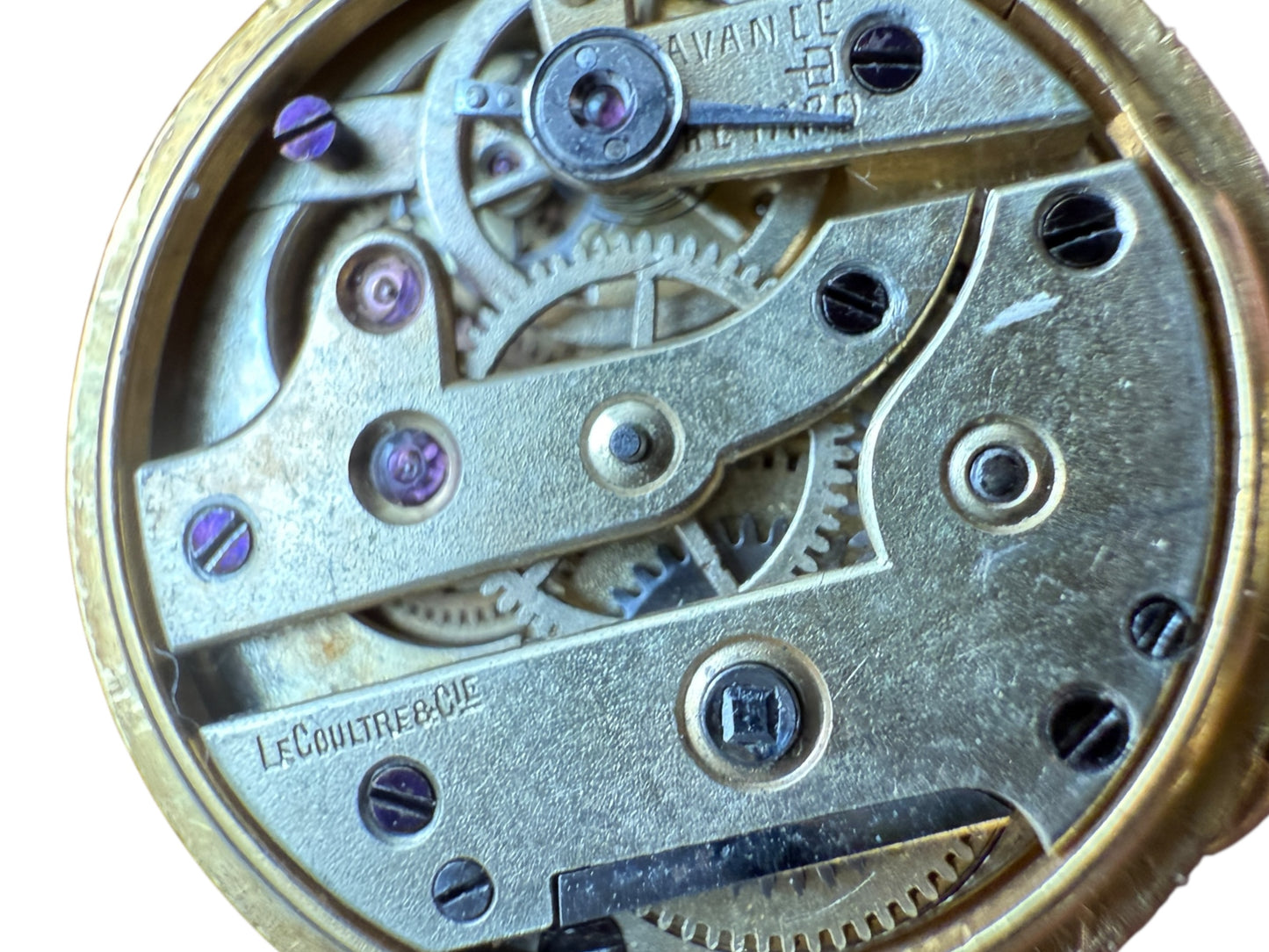 Working Antique French 18k Yellow Gold, Diamond, Enamel Ring Watch, signed LeCoultre & Cie