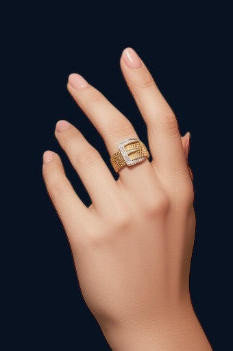 Vintage 14k Yellow Gold and Diamond Buckle Ring