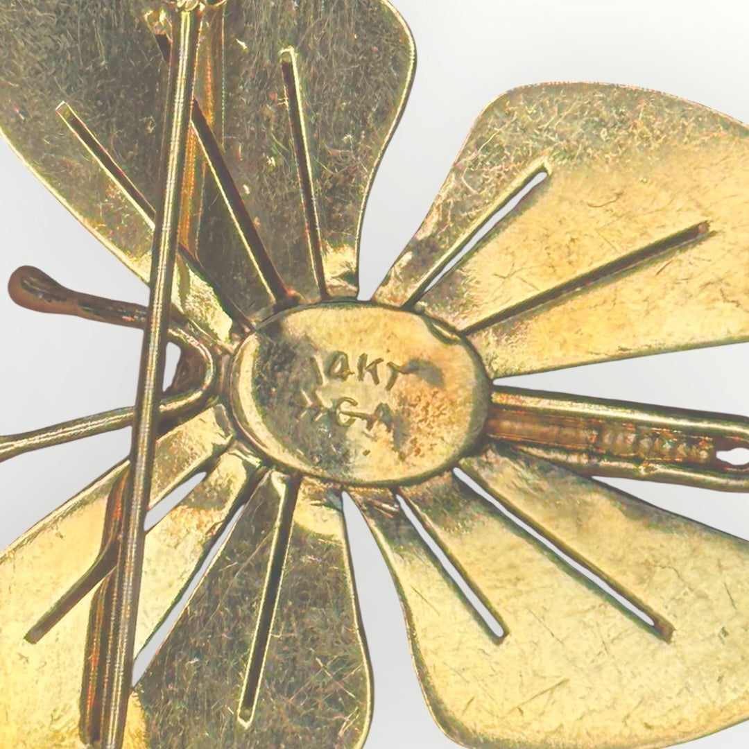 Vintage 14k Yellow Gold Ruby  Butterfly Brooch - Signed by Carl-Art