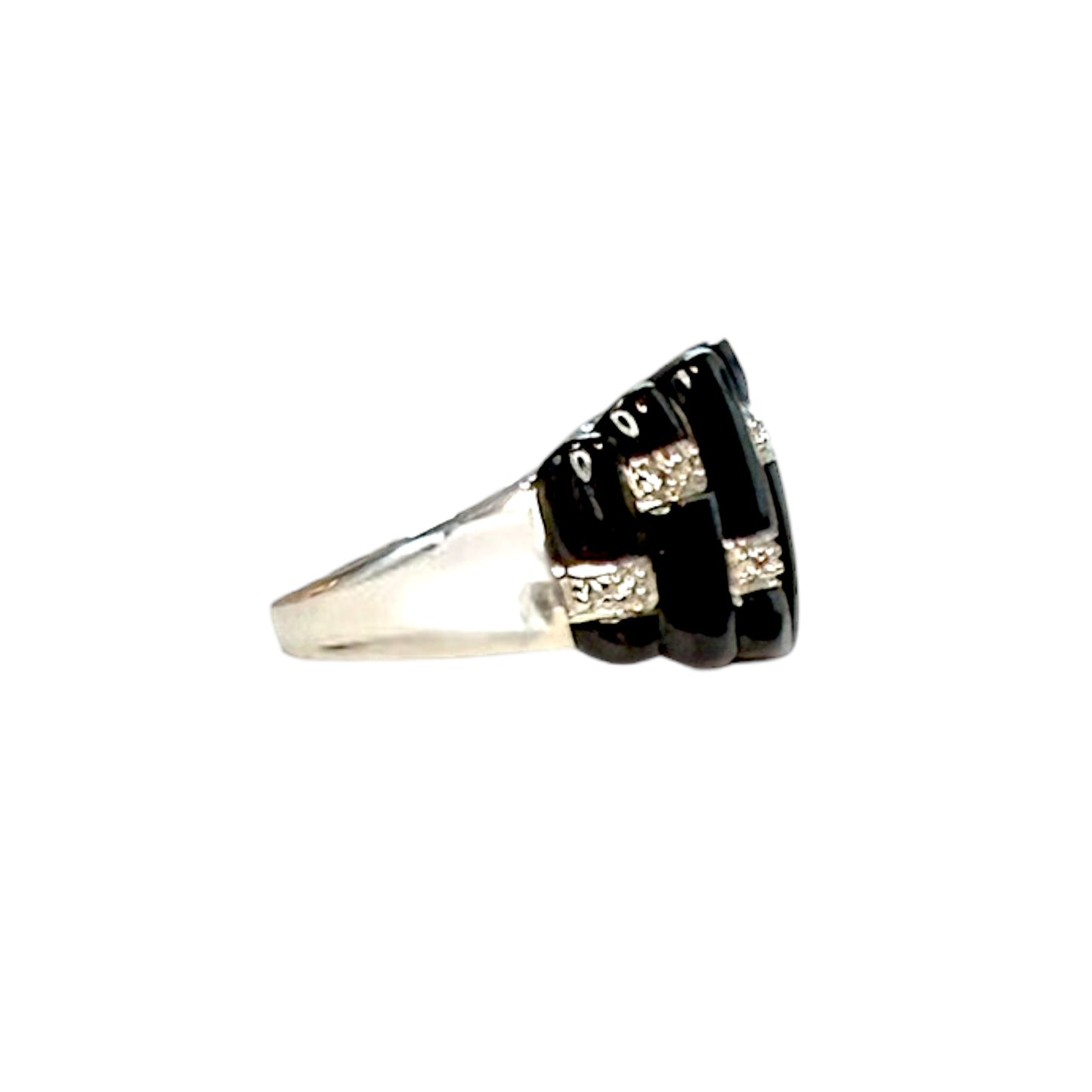 Vintage 14k White Gold Onyx and Diamond Band Ring #febrings