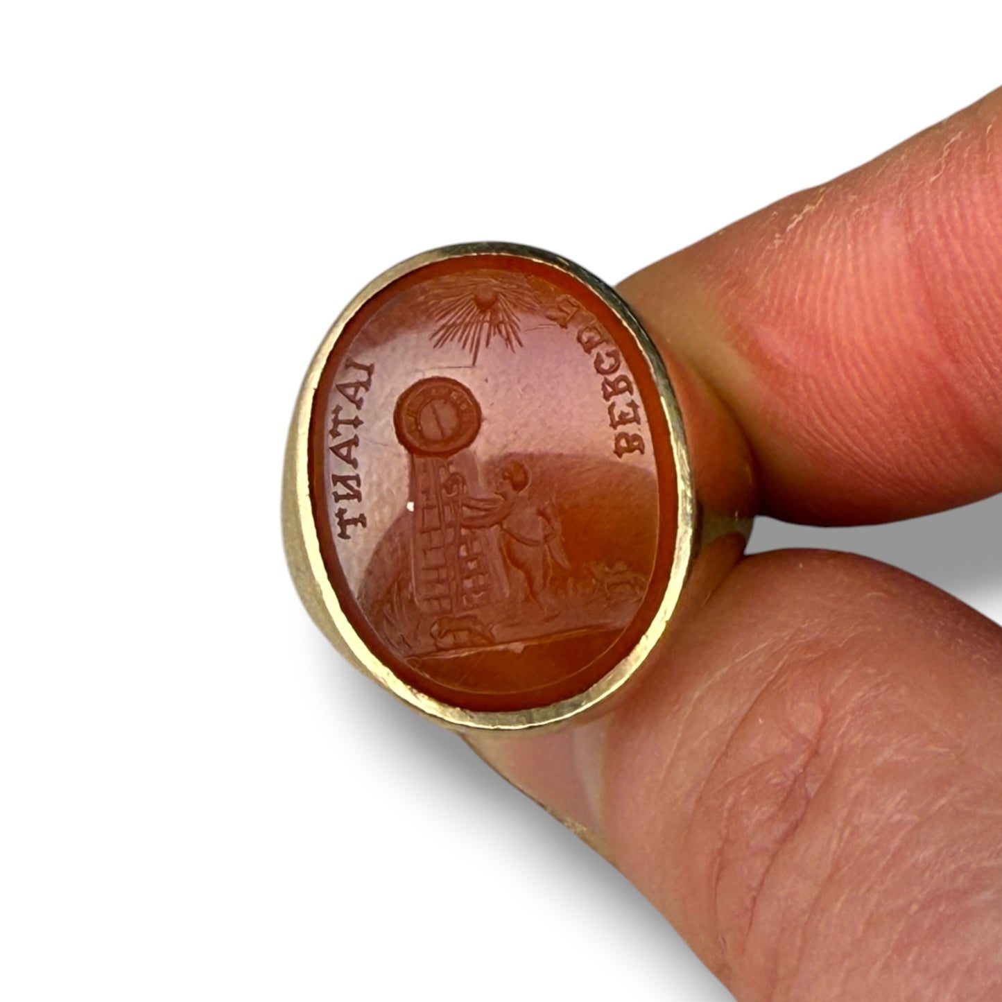 9k Fine Vintage Carnelian Intaglio Signet Ring