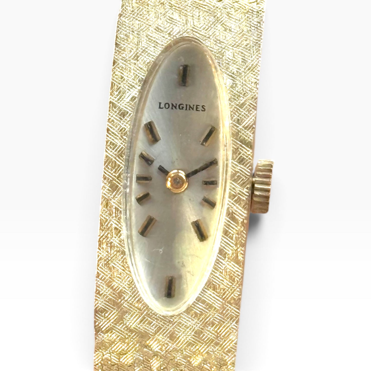 Vintage Longines 14K Solid Gold Ladies Watch – Textured Mesh Bracelet – Manual Wind – Fully Running